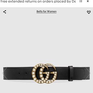 Authentic $700 Gucci Leather Belt with Pearl Double G Size 80